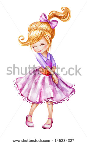 286x470 Cute Beautiful Shy Little Girl Cartoon Character Watercolor