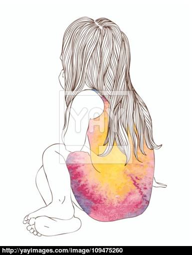 385x512 Little Girl In A Watercolor Dress Sitting Vector