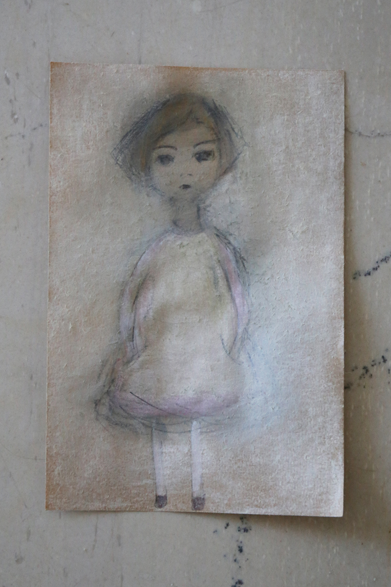 800x1200 Little Girl With White Dress Small Pastel And Watercolor Drawing