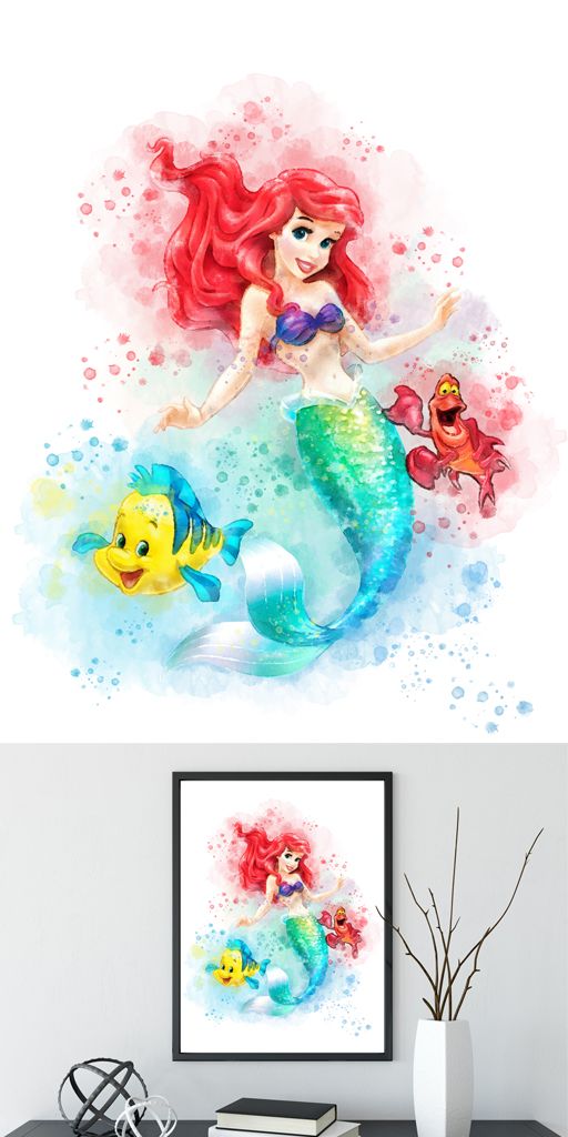 512x1024 Disney Princess Print, Little Mermaid Ariel, Watercolor Art