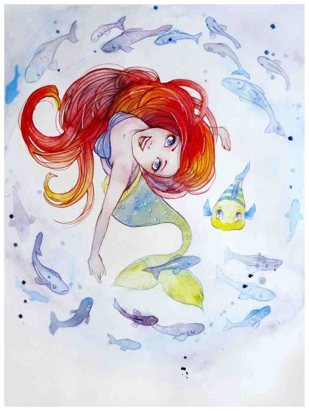 1011x1346 Little Mermaid Watercolor Paintings