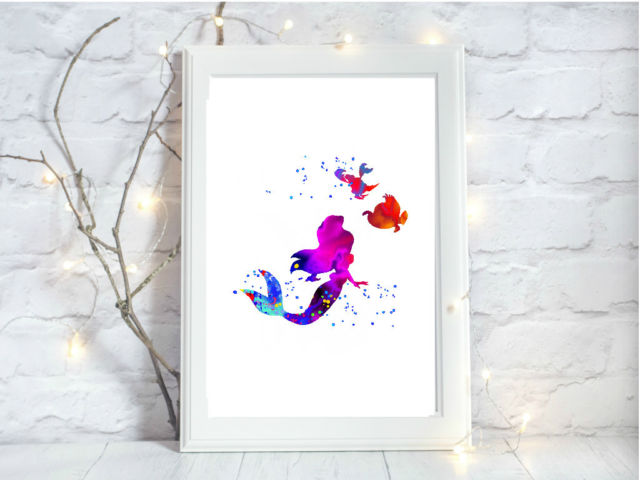 640x480 Ariel Little Mermaid Watercolor A4 Glossy Print Nursery Gift