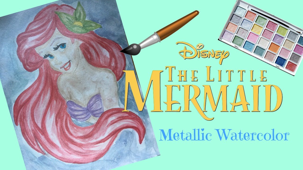 1280x720 The Little Mermaid Ariel Metallic Watercolor Bubbiepop Coloring