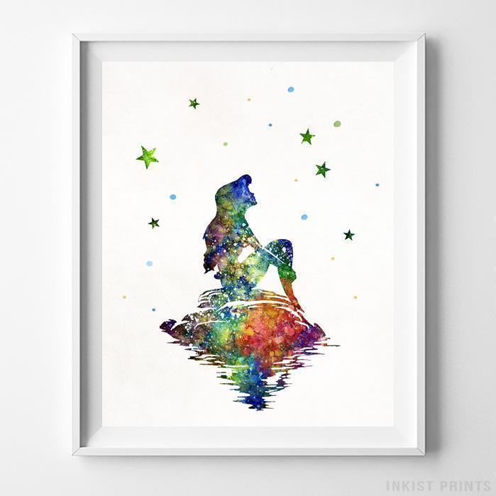 699x699 Ariel The Little Mermaid Type 3 Wall Art Disney Watercolor Poster