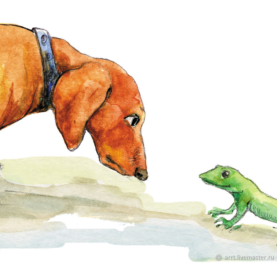 900x857 Dog Dachshund And Lizard Watercolor Shop Online On Livemaster