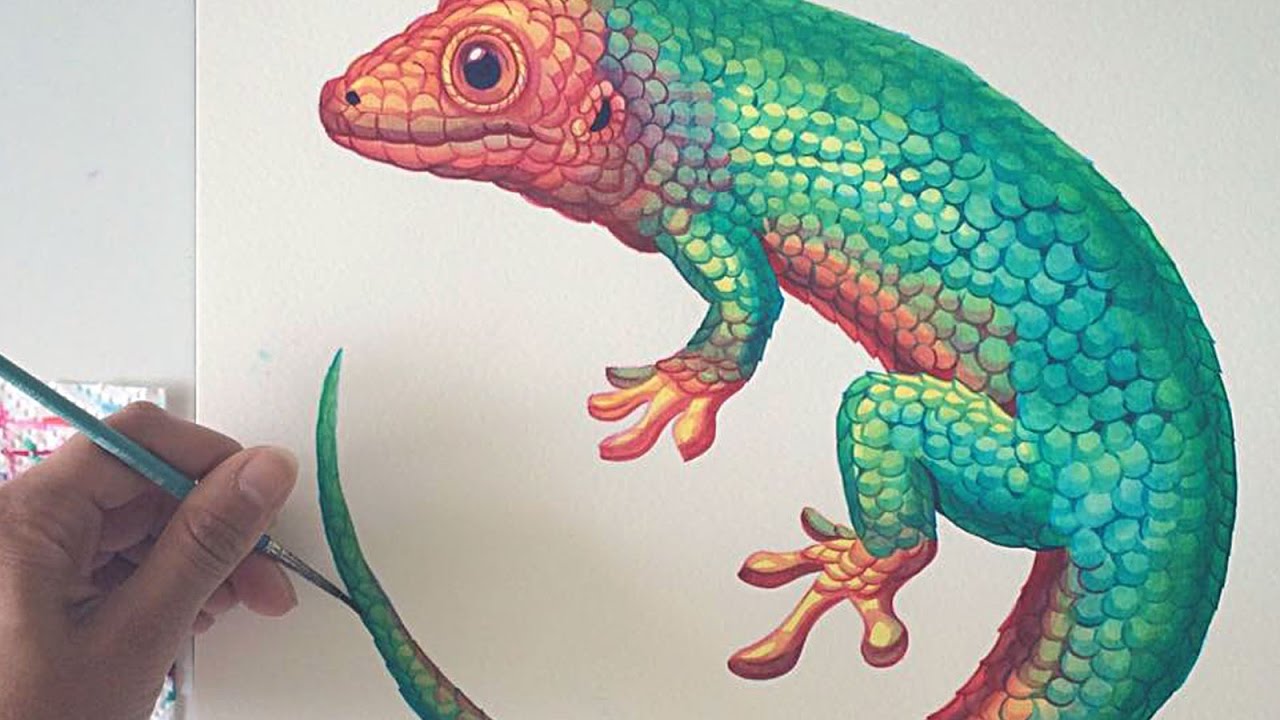 1280x720 Gecko Watercolour Painting