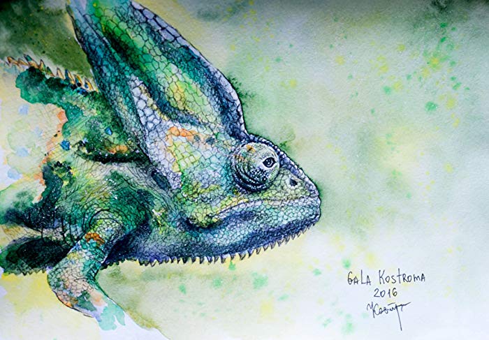 700x487 Chameleon Original Reptile Watercolor Painting Handmade