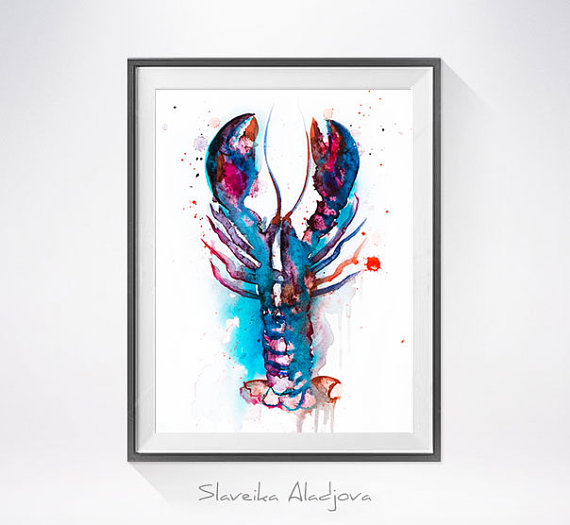 570x525 Lobster 2 Watercolor Painting Print,