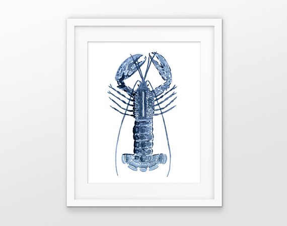 570x448 Lobster Art Print Watercolor Lobster Painting Blue Lobster Etsy