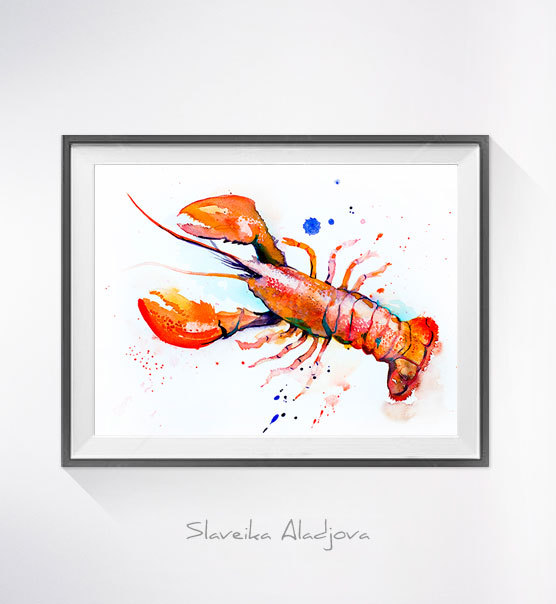 556x604 Lobster Watercolor Painting Print,