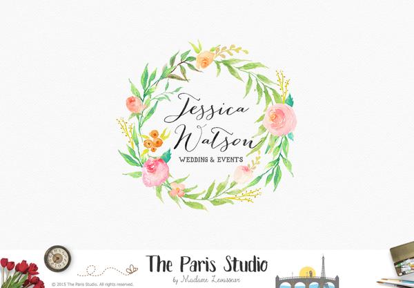 600x417 Floral Wreath Artisan Watercolor Logo Design By The Paris Studio