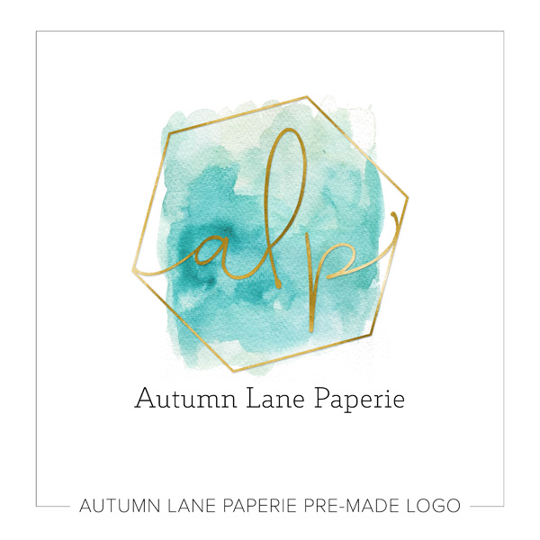600x600 Teal Watercolor Gold Hexagon Initials Logo
