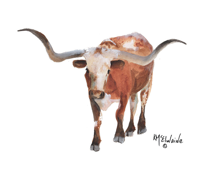 900x720 Longhorn 17 Big Daddy Watercolor Painting By Kmcelwaine Painting