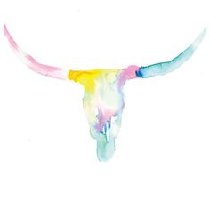 236x236 Longhorn Watercolor Print, Animal Watercolor, Cow Painting, Print