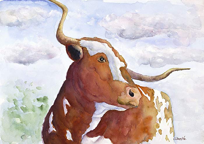 700x494 Texas Longhorn Watercolor Painting In Print Or Canvas