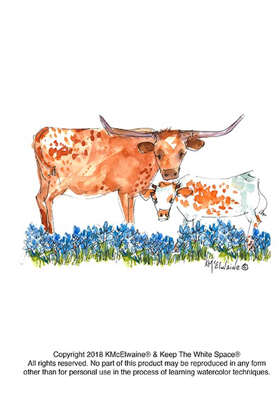 400x589 Longhorns And Bluebonnets Watercolor Pattern Kathleen Mcelwaine Art
