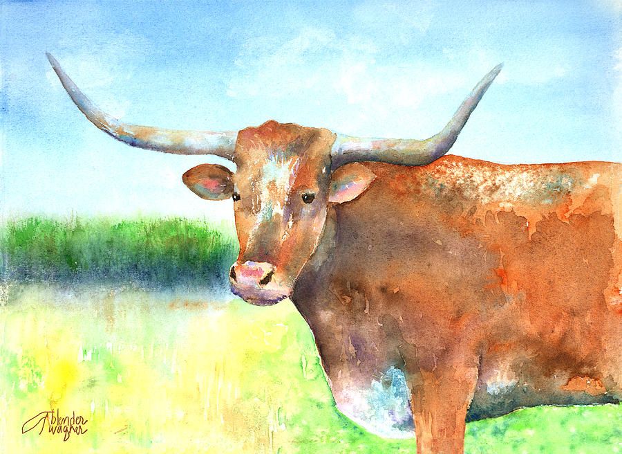 900x656 Mr. Longhorn Painting By Arline Wagner Cards