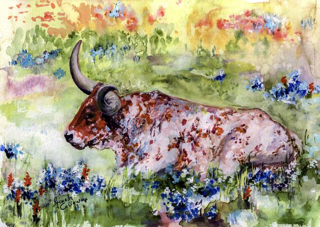650x462 Stunning Longhorn Watercolor Painting Reproductions For Sale On