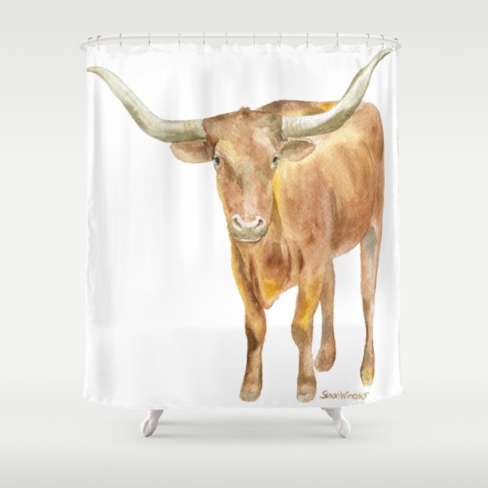 700x700 Texas Longhorn Steer Watercolor Shower Curtain By Susanwindsor