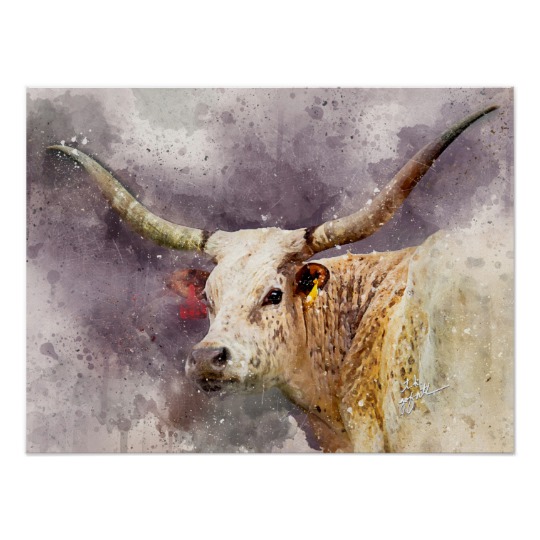 540x540 Texas Longhorn Watercolor Photo Abstract Modern Poster