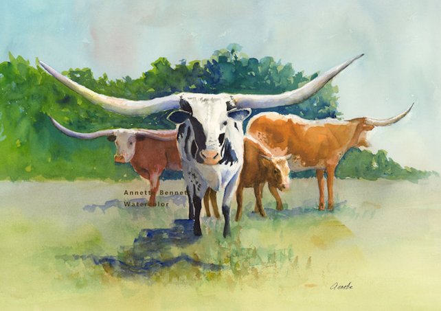 642x453 Texas Longhorn Art Print Of Original Watercolor Cow Painting Etsy