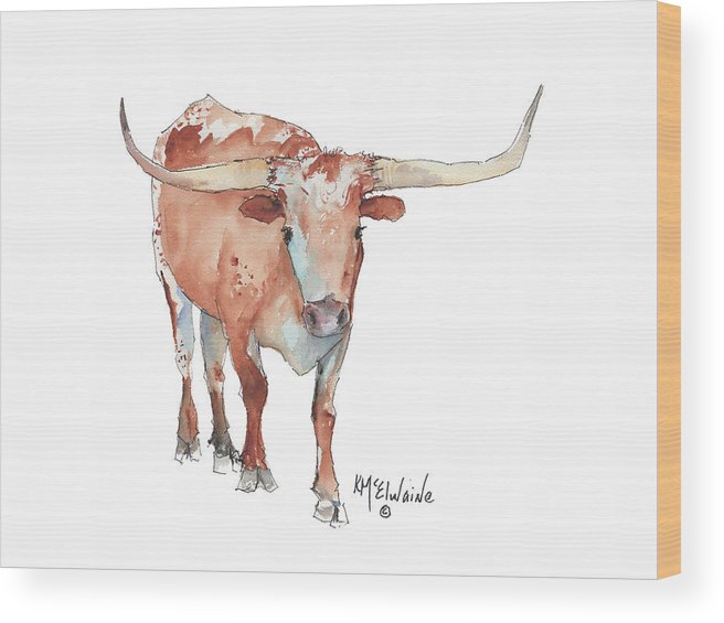 656x565 Walking Tall Texas Longhorn Watercolor And Ink By Kmcelwaine Wood