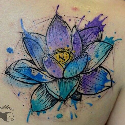 491x490 Watercolor Lotus Tattoo On Right Back Shoulder
