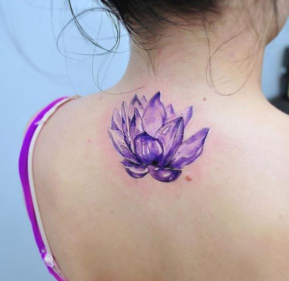 576x559 Watercolor Lotus Flower Tattoo On The Back
