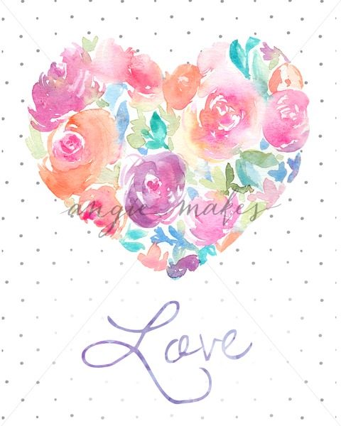 480x600 Watercolor Love Heart Wall Art. Painted Heart Made Of Flowers