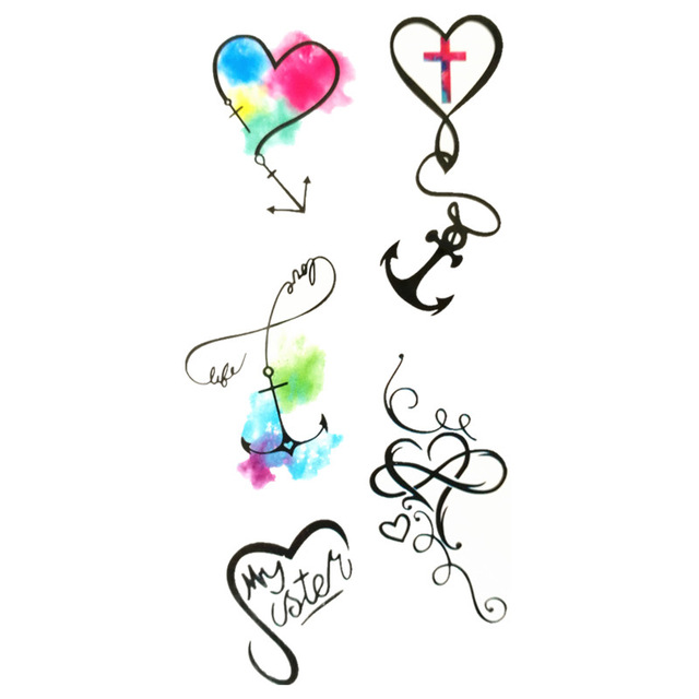 640x640 Waterproof Temporary Fake Tattoo Stickers Watercolor Love Heart