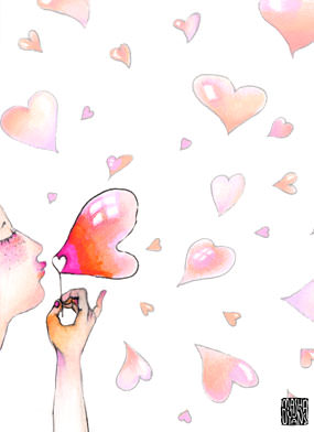 285x392 Heart Bubbles Blow Masha Dyans Watercolor Love Card.masha