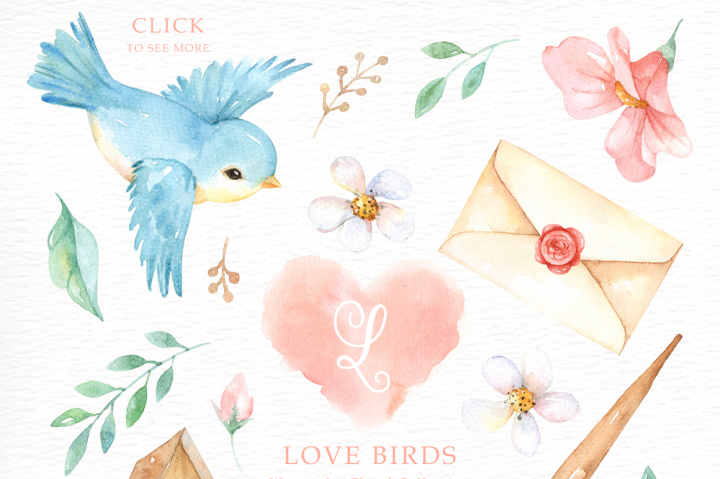 720x479 Love Birds Watercolor Cliparts By Everysunsun