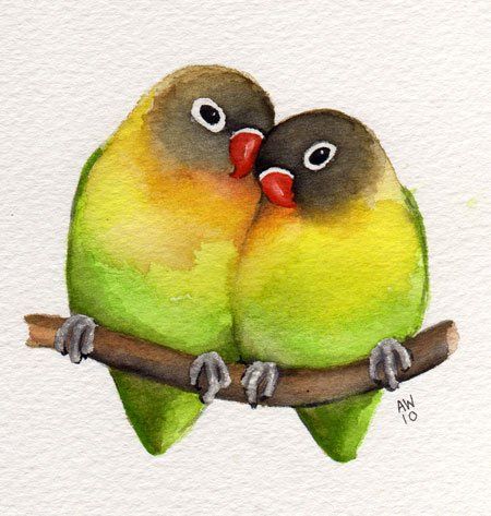 450x473 Watercolor Lovebirds. Water Color Pencil Techniques And Ideas