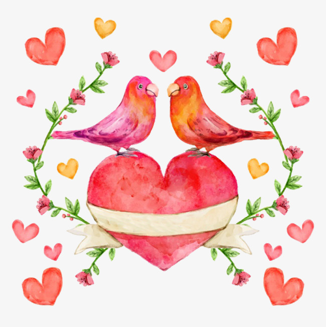 650x651 Ink Watercolor Pink Love Lovebirds, Ink, Watercolor, Hand Painted