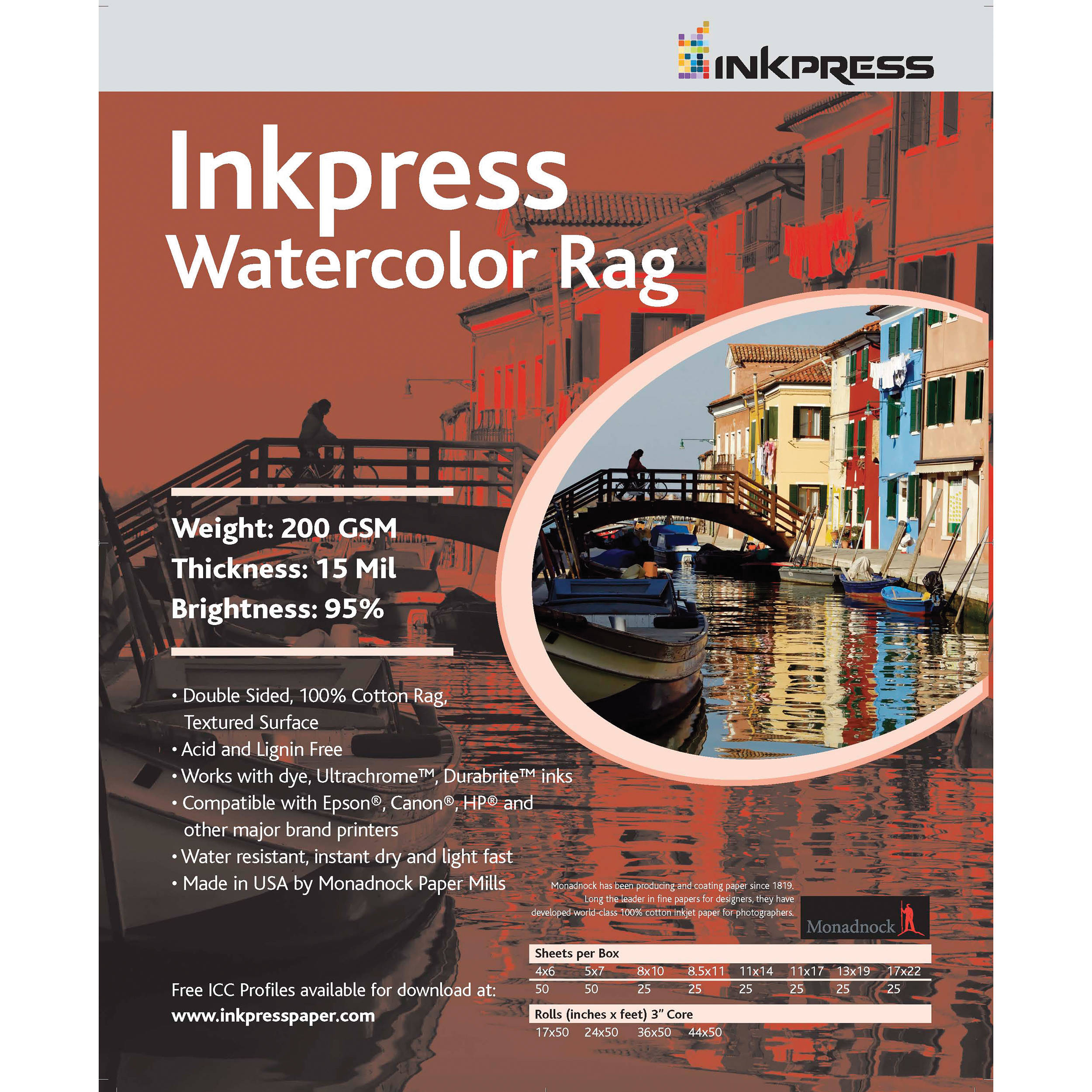 2500x2500 Inkpress Media Watercolor Rag (11 X 17, 25 Sheets)
