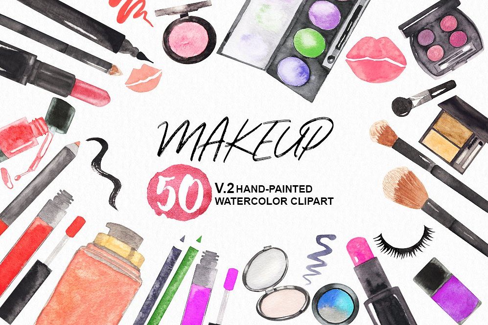 997x665 Watercolor Makeup Cosmetics Set V.2