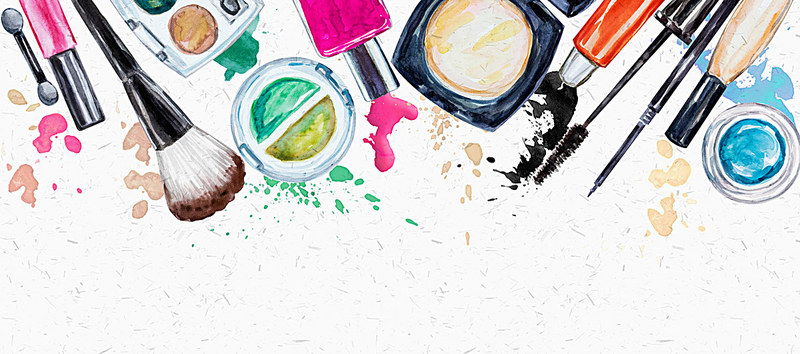 800x354 Handpainted Watercolor Background Makeup Cosmetics, Makeup Brushes