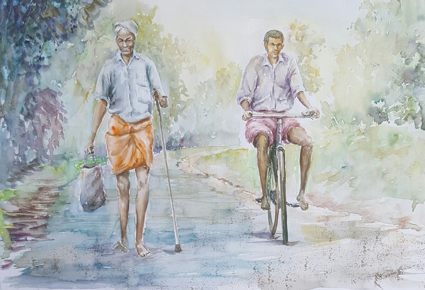 850x580 Push Bike Passing Old Man. Karunagama Art Gallery