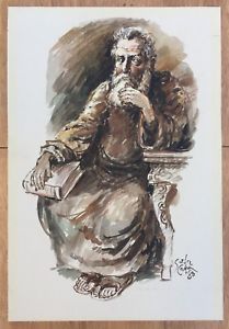 209x300 Vintage Original Old Man Portrait Watercolor Painting With Signed