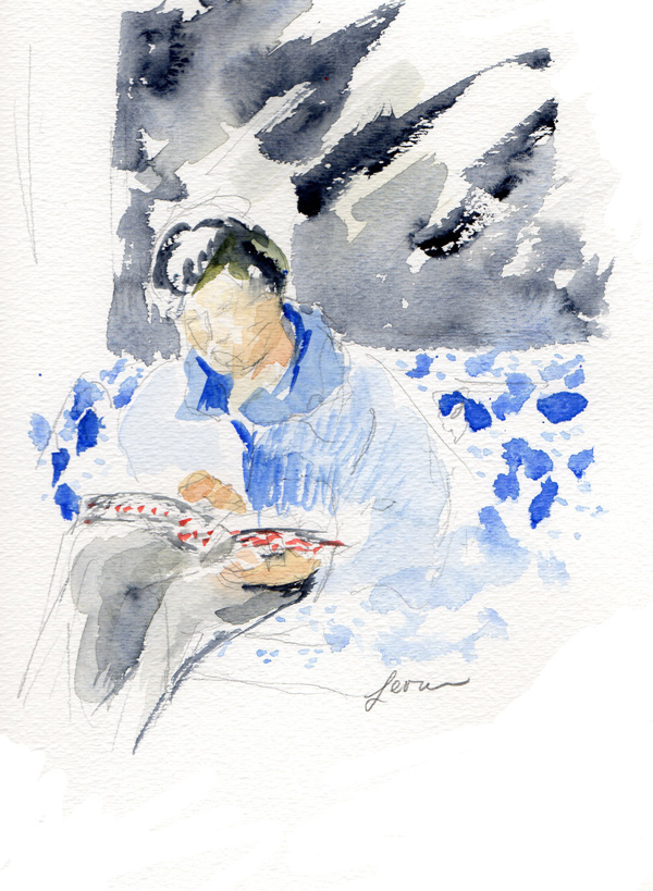 600x819 Watercolor Portraits Man Reading