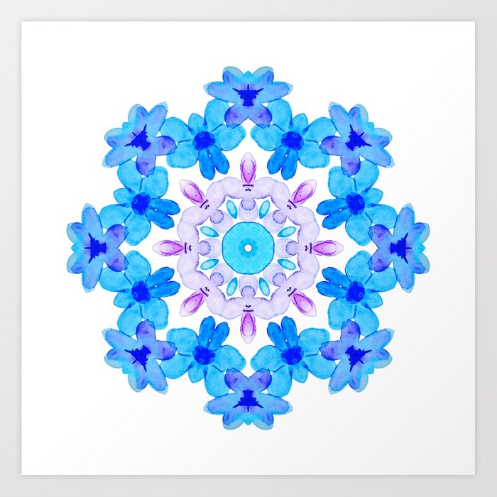 700x700 Blue Floral Watercolor Mandala Art Print By Borianagiormova Society6