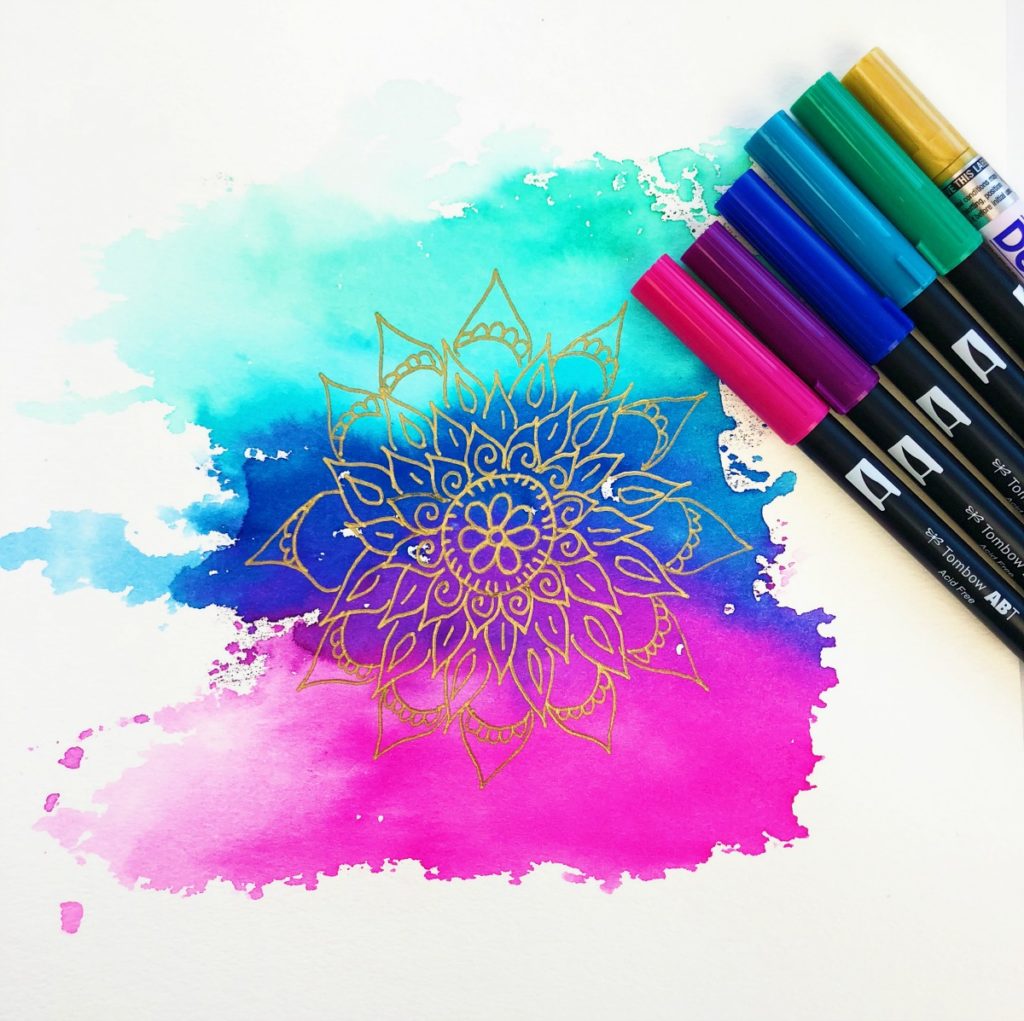 1024x1021 How To Make A Watercolor Mandala Background Using Tombow Brush