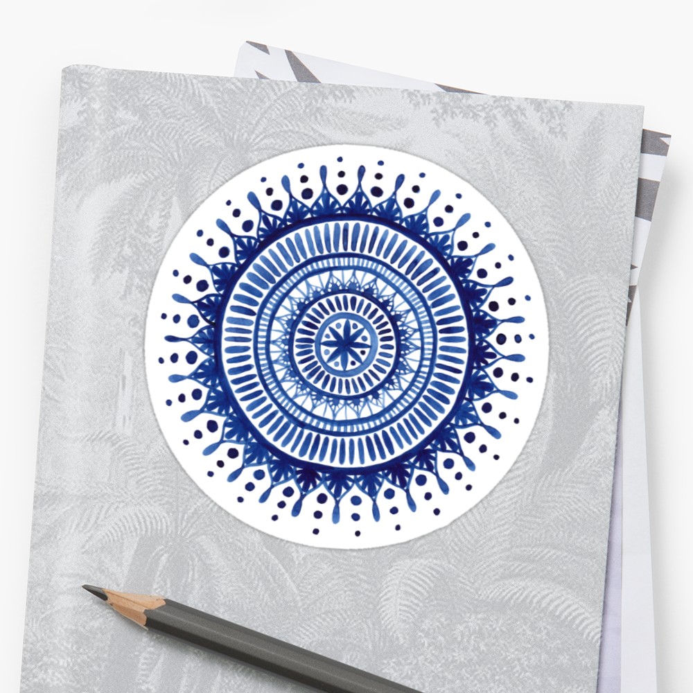 1000x1000 Indigo Watercolor Mandala Stickers By Chipiartprints Redbubble