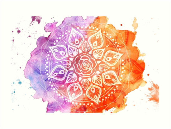 549x413 Sunset Watercolor Mandala Art Prints By Aterkaderk Redbubble