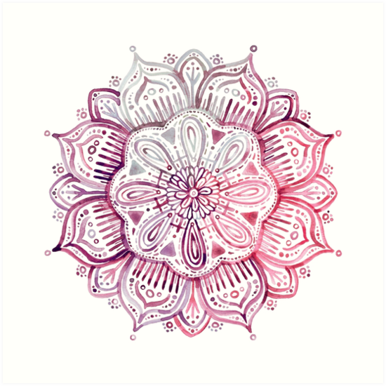 550x550 Burgundy Blush Watercolor Mandala Art Prints By Micklyn Redbubble