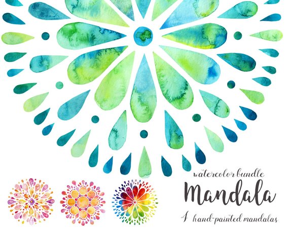 570x456 Watercolor Mandala Mandala Clip Art Watercolor Illustration Etsy