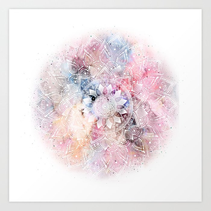 700x700 Whimsical White Watercolor Mandala Design Art Print By Inovarts