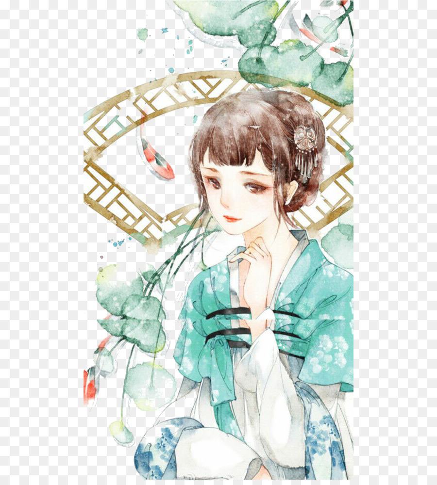 900x1000 Download Watercolor Painting Manga Moe Illustration Cartoon Girl