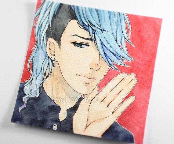 570x470 Original Manga Artwork, Watercolor Portrait Painting, Unique Ooak