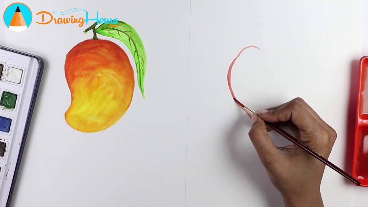 1280x720 Watercolor Painting Of Mango Amp Apple Fruits For Beginners